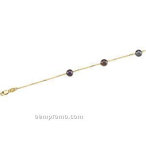 Ladies' 7" 14ky 5mm Cultured Black Pearl Station Bracelet