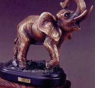 Brown Textured Elephant W/ Raised Trunk Trophy - Oblong Base (6"X5.5")