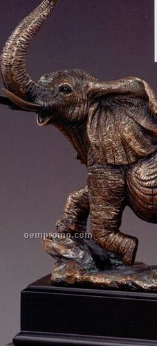 Kneeling Elephant W/ Raised Trunk Trophy - Rectangle Base (7"X11.5")