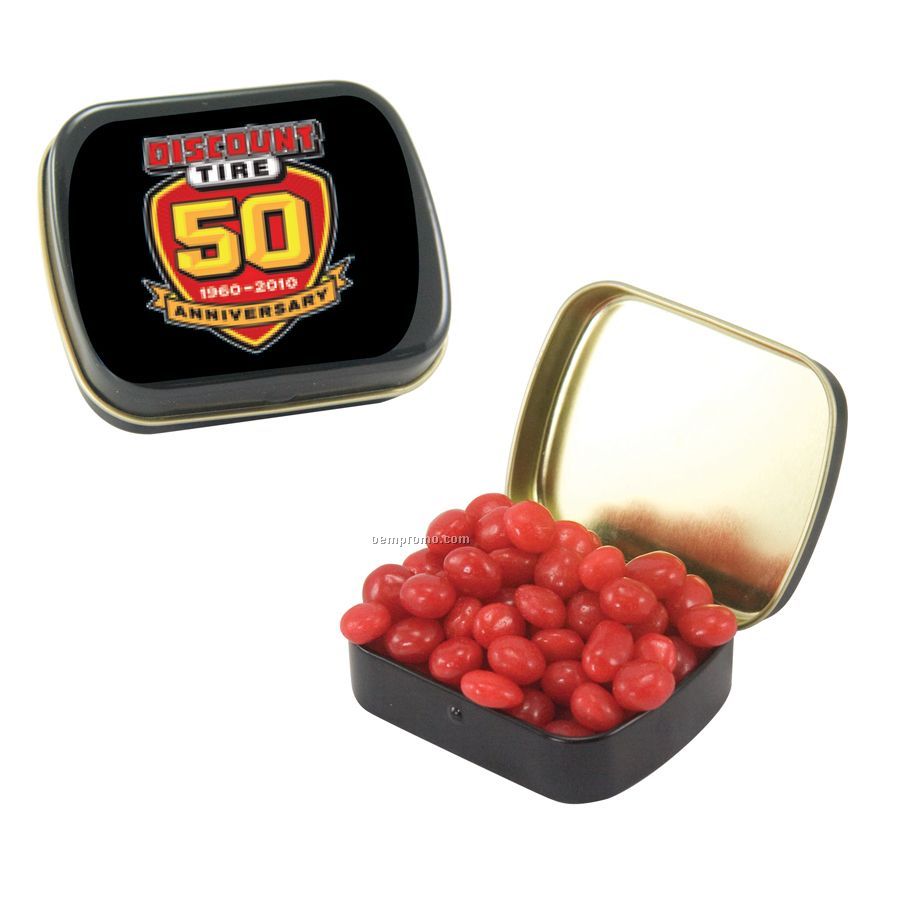 Small Black Mint Tin Filled With Cinnamon Red Hots