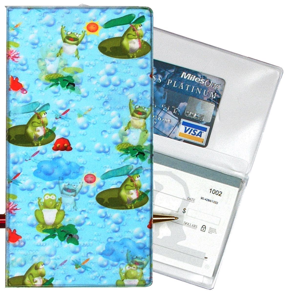 3-3/8"X6-3/8" 3d Lenticular Checkbook Cover (Frogs On Lily Pads)