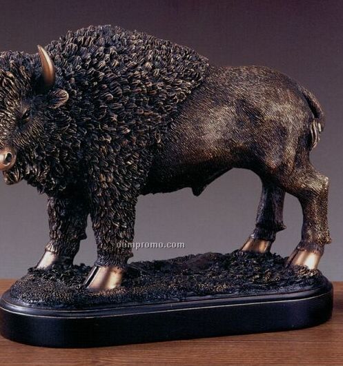 Standing Buffalo With Gold Finish Hooves Trophy (11"X8.5")