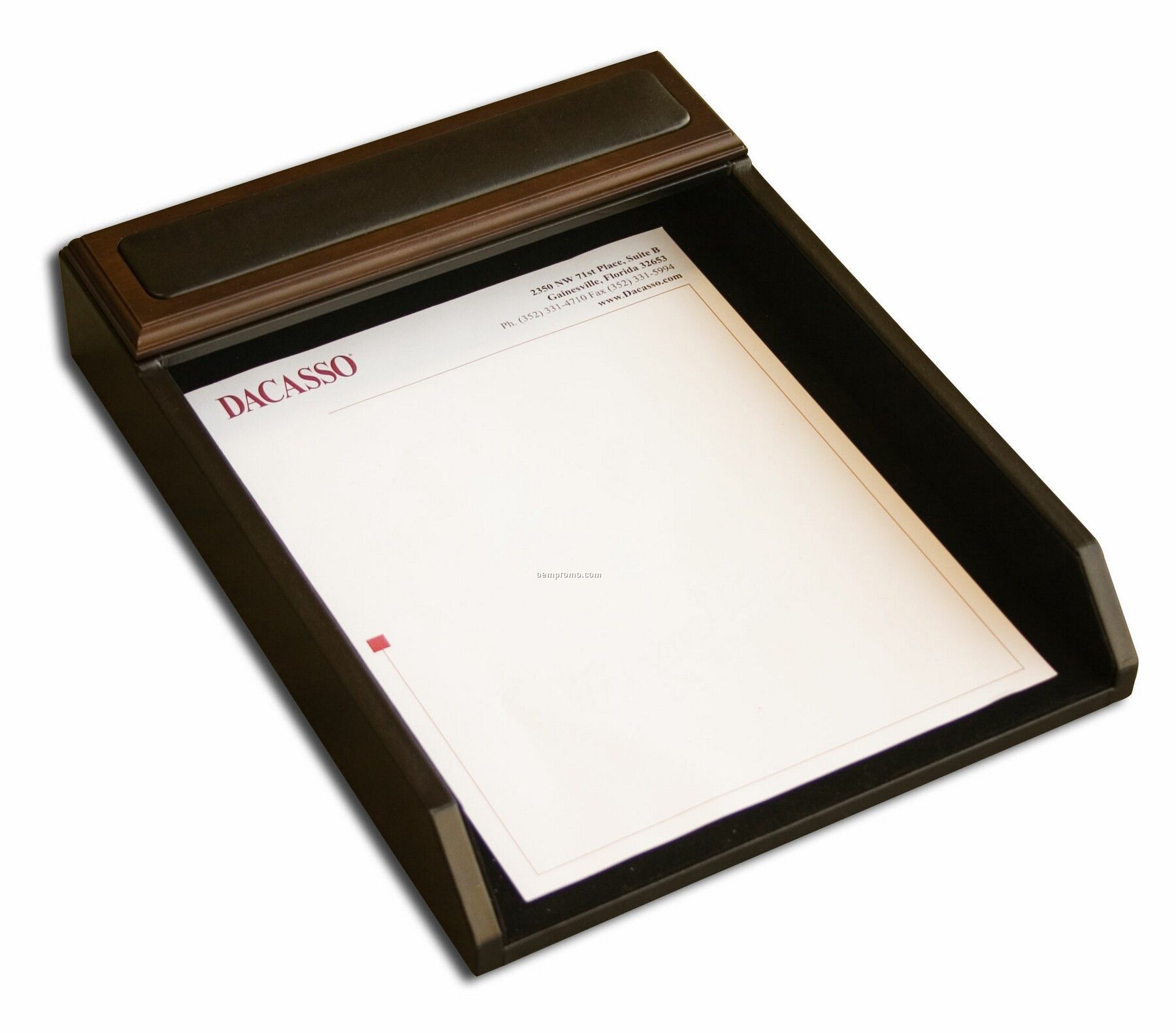 Walnut Wood & Leather Front-load Letter Tray (Legal-size)