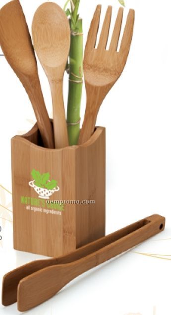 4 Piece Bamboo Kitchen Utensil Set