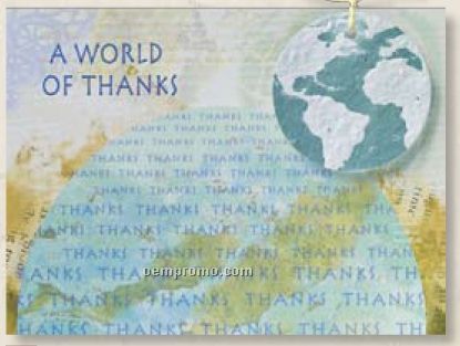 "A World Of Thanks" Card With Earth Seed Paper Decoration & Raffia Bow