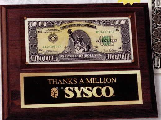 "Real" Million Dollar Bill On Simulated Wood Plaque