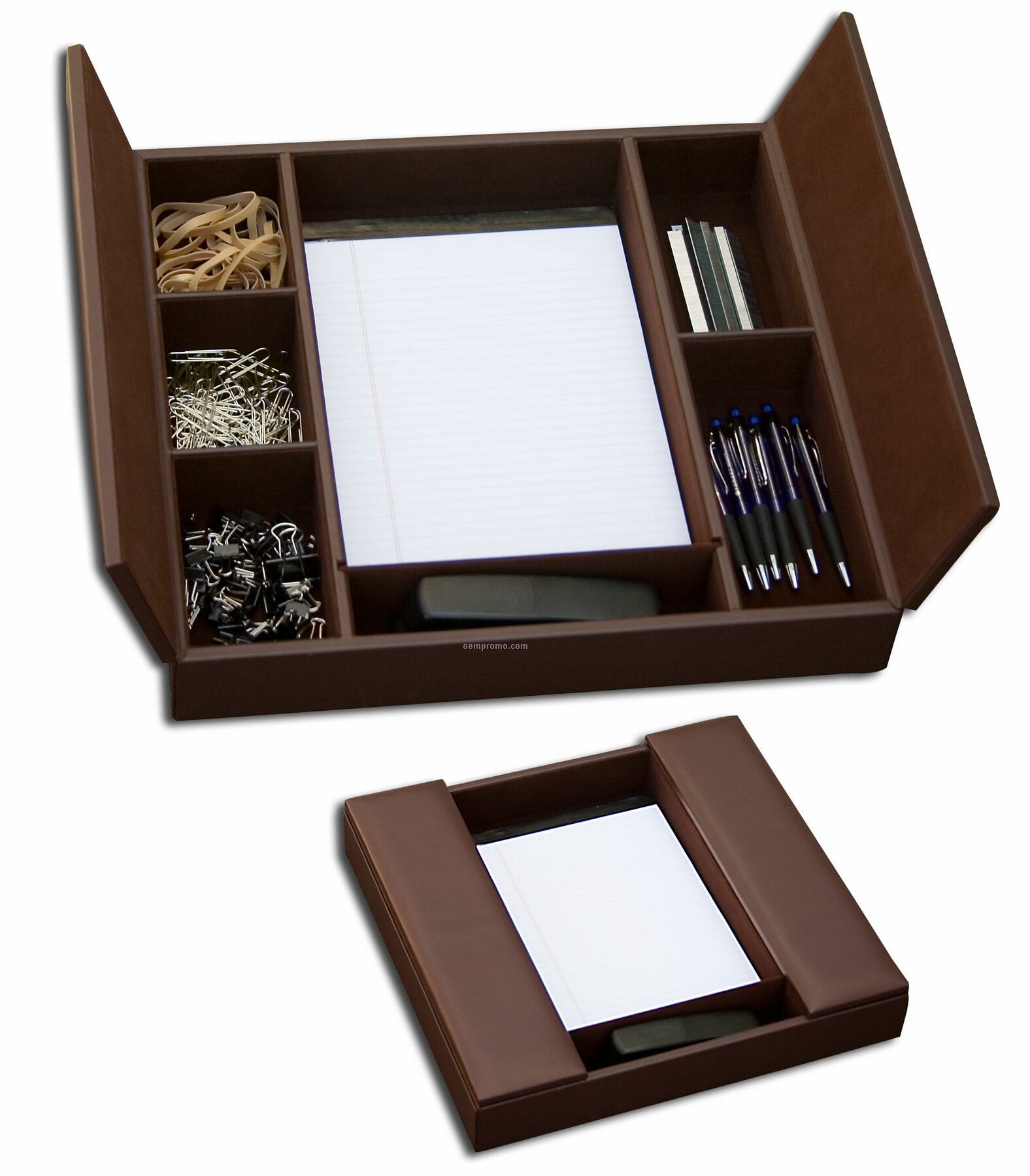 Classic Leather Enhanced Conference Room Organizer - Rustic Brown