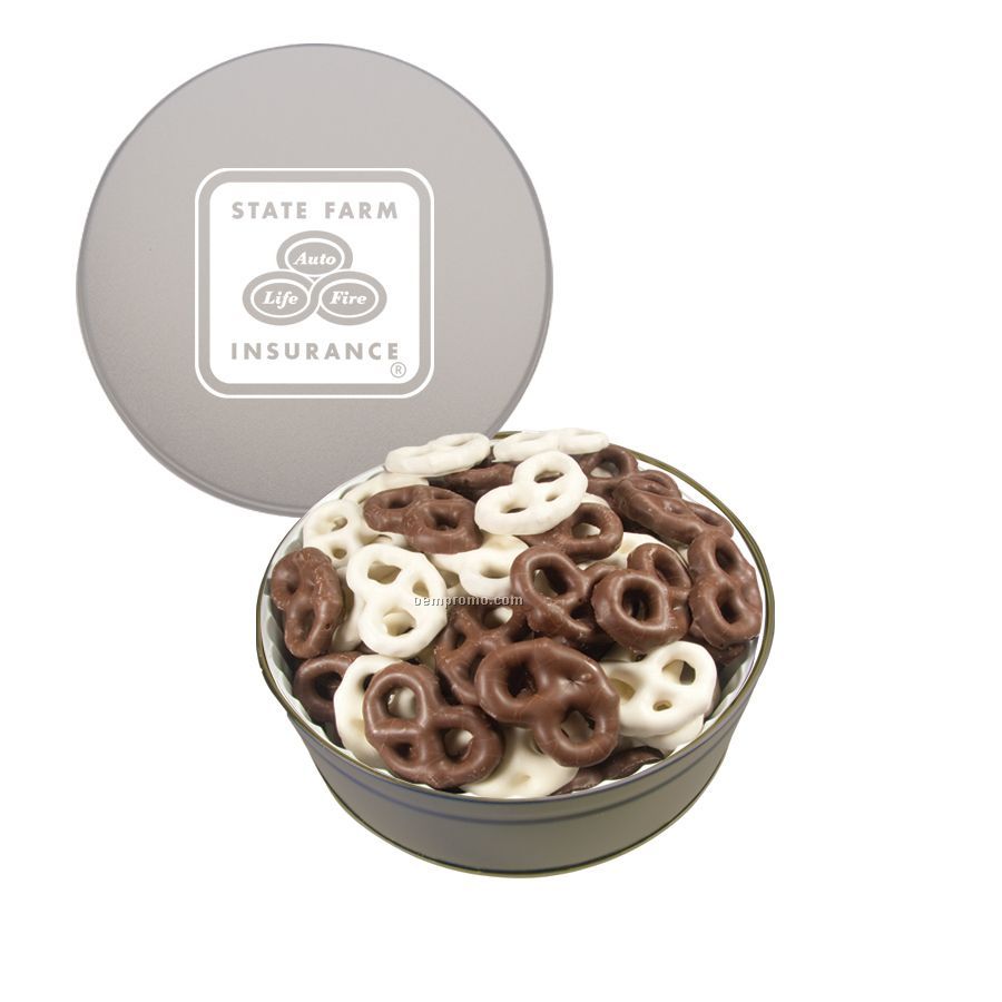 Silver The Grand Tin With Chocolate Covered Mini Pretzels