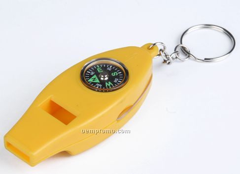 Compass And Thermometer Keychain Whit Whistle