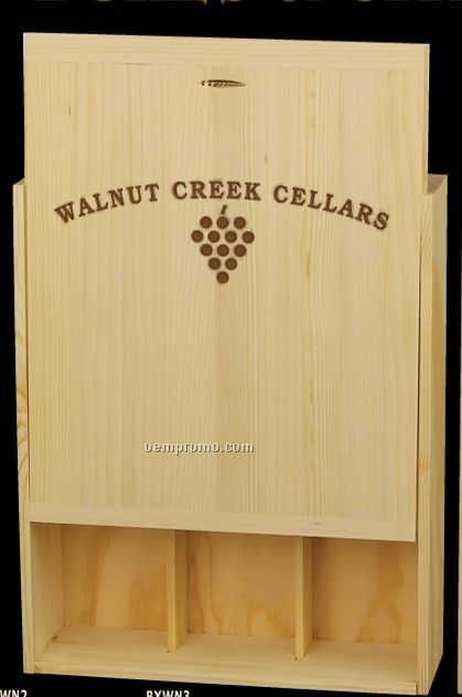 Three Bottle Wine Box W/ Dividers Lock Corners, With Imprint