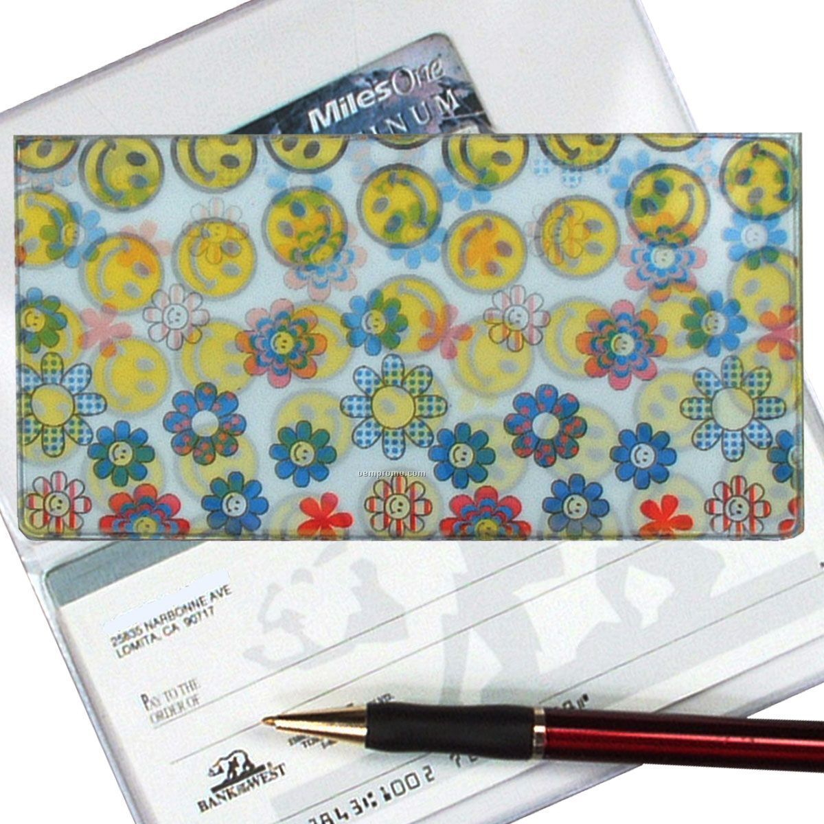 3d Lenticular Checkbook Cover (Smiley Face & Flowers)