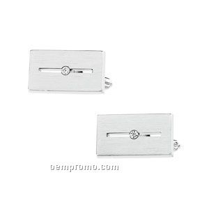 Gents' Sterling Silver 2mm Cubic Zirconia Cuff Link