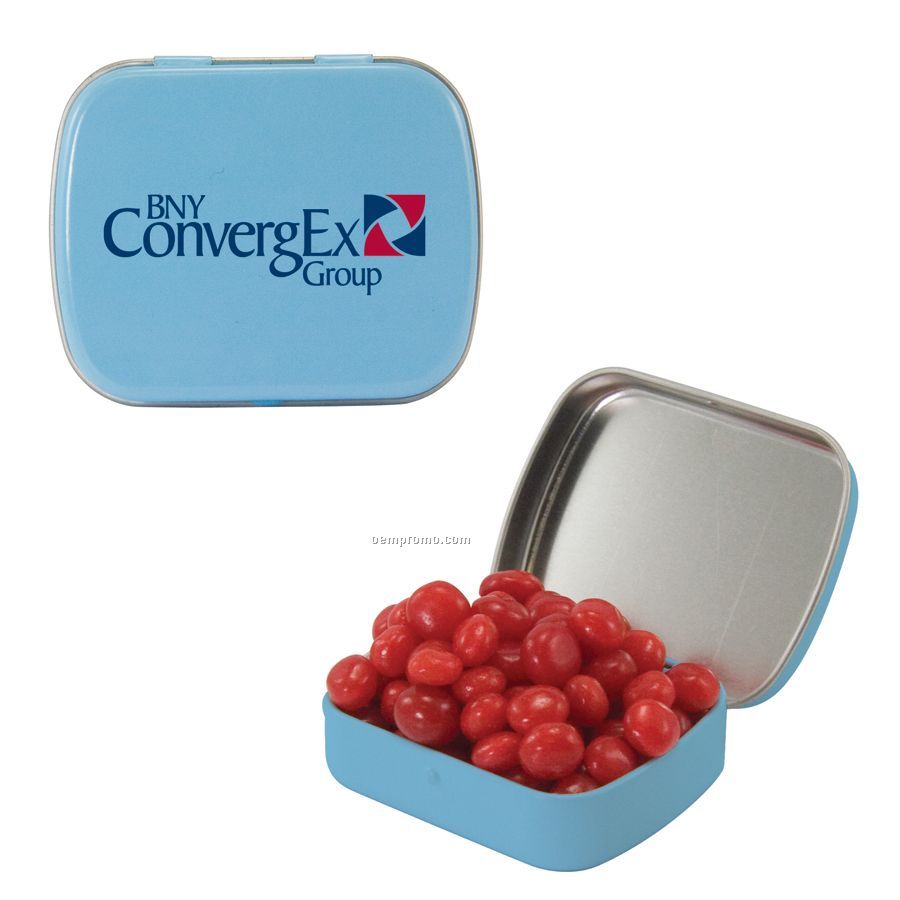 Small Light Blue Mint Tin Filled With Cinnamon Red Hots