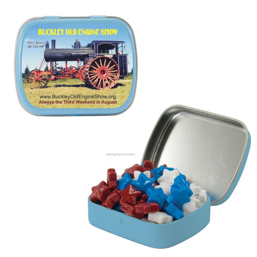 Small Light Blue Mint Tin Filled With Candy Stars