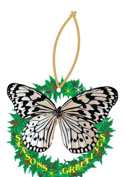 Black & White Butterfly Wreath Ornament W/ Mirrored Back (10 Square Inch)