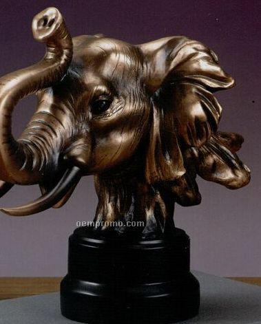 Bronze Finish Elephant Head Trophy W/ Round Base (12