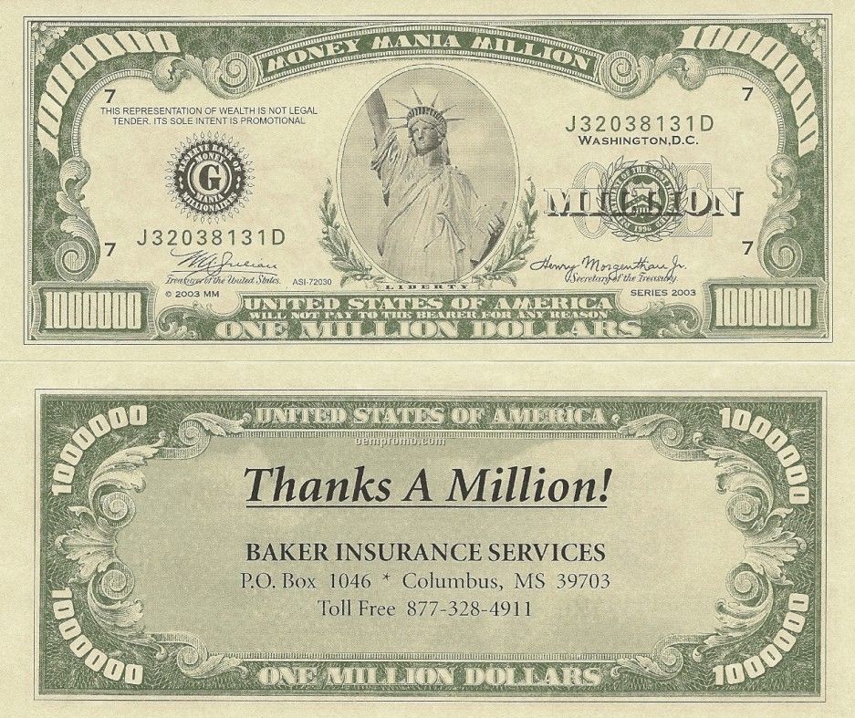 Million Dollar Bill With Custom Back