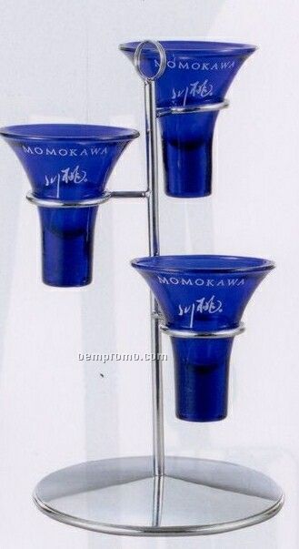 Momokawa Display Tower Set / Chrome Plated Holder With 3 Martini Glasses