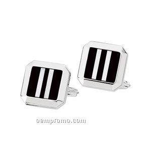 Gents' Sterling Silver Onyx & Mother Of Pearl Cuff Link (Square)