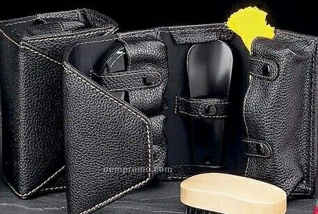 Tarnish Proof Shoe Shine Set W/ Black Leather Case