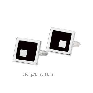 Gents' Sterling Silver Onyx Cuff Link (Square)