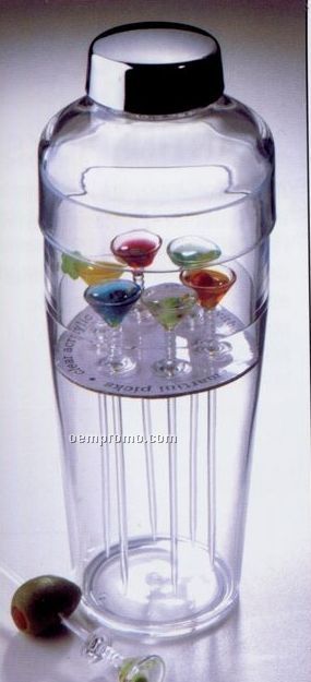 Jubilee 20 Oz. Acrylic Cocktail Shaker W/ 6 Colorful Martini Picks Set