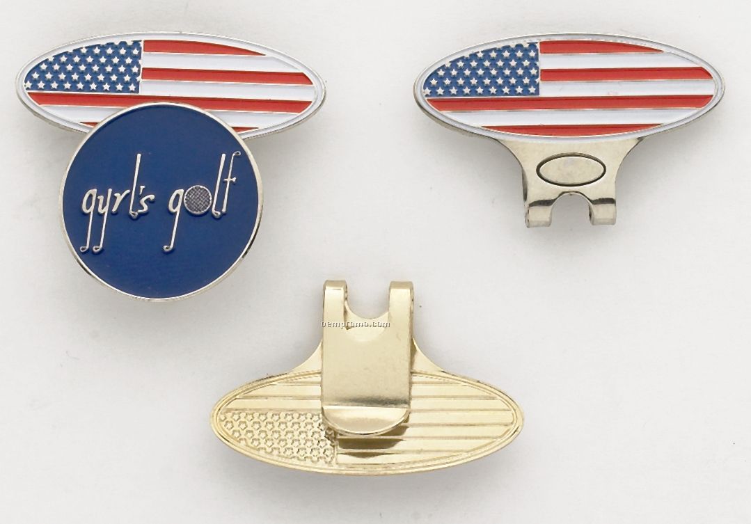American Flag Oval Hat Clip With 1" Ball Marker