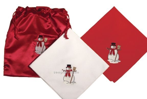 Embroidered Snowman Napkin & Gift Bag Set