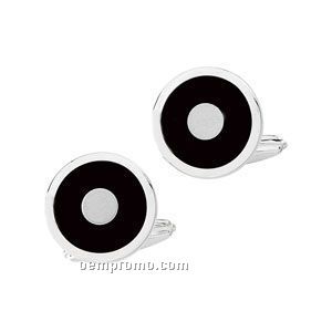 Gents' Sterling Silver Onyx Cuff Link (Round)