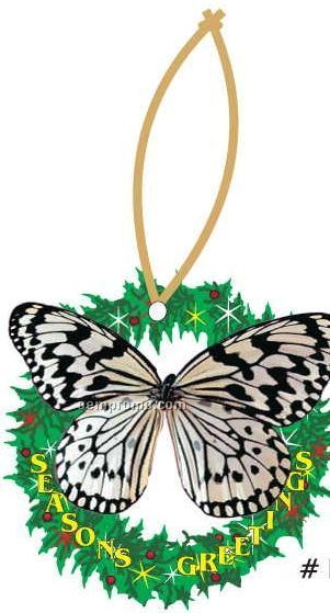 Black & White Butterfly Wreath Ornament W/ Mirrored Back (4 Square Inch)