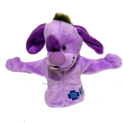8" Custom Purple Dog Puppet Blue Cross