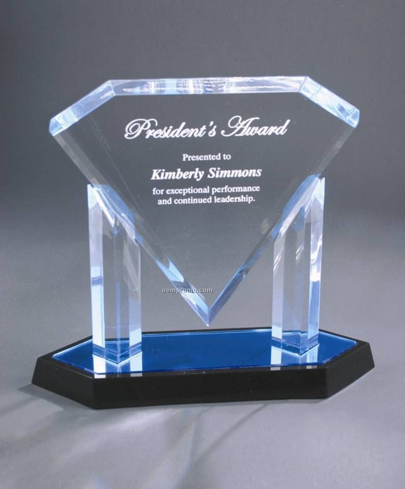 Floating Diamond Reflective Acrylic Award W/ Black Base (11")