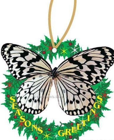 Black & White Butterfly Wreath Ornament W/ Mirrored Back (6 Square Inch)