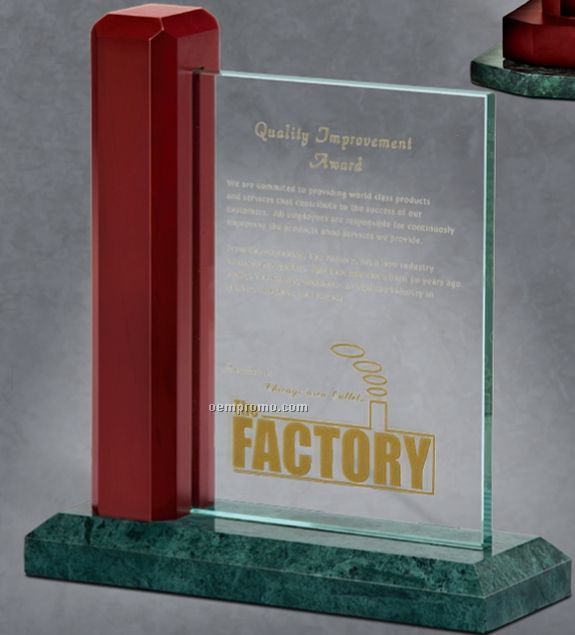 Medium Cherry Finish Wood Award W/ Green Marble & Jade Glass
