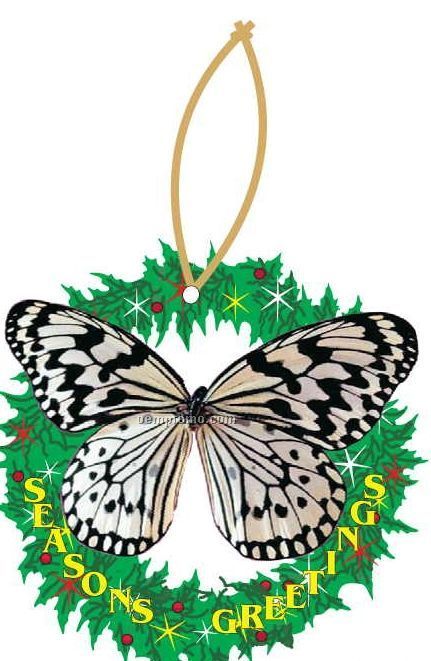 Black & White Butterfly Wreath Ornament W/ Mirrored Back (8 Square Inch)
