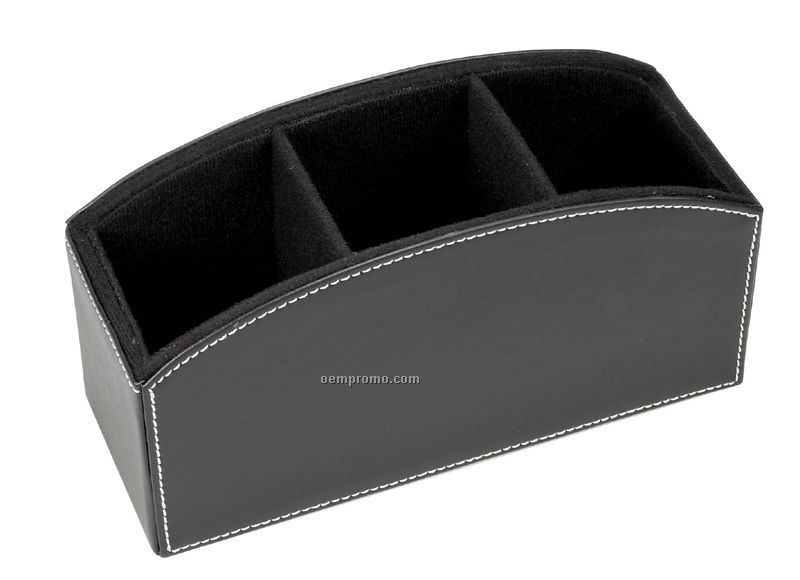 Black Leatherette Desktop Caddy With White Stitches