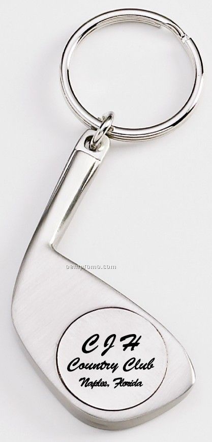 Deluxe Silvertone Golf Key Tag With 7/8