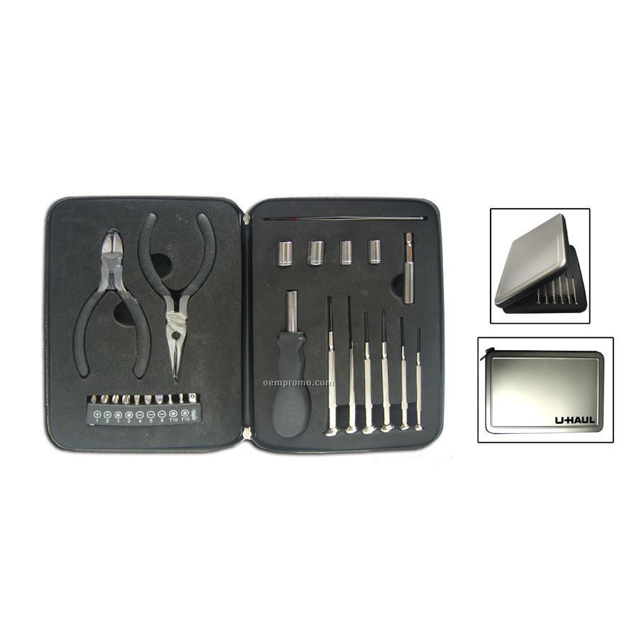 25 Piece Compact Tool Set In A Zippered Aluminum Case