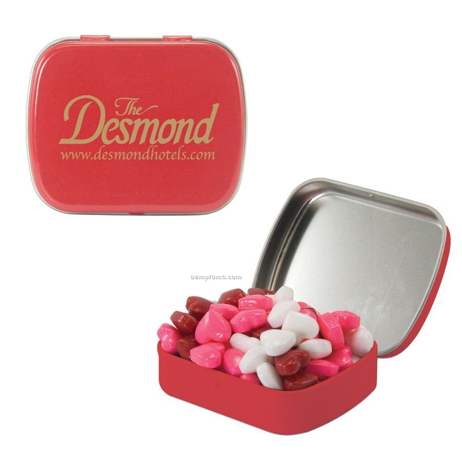 Small Red Mint Tin Filled With Candy Hearts