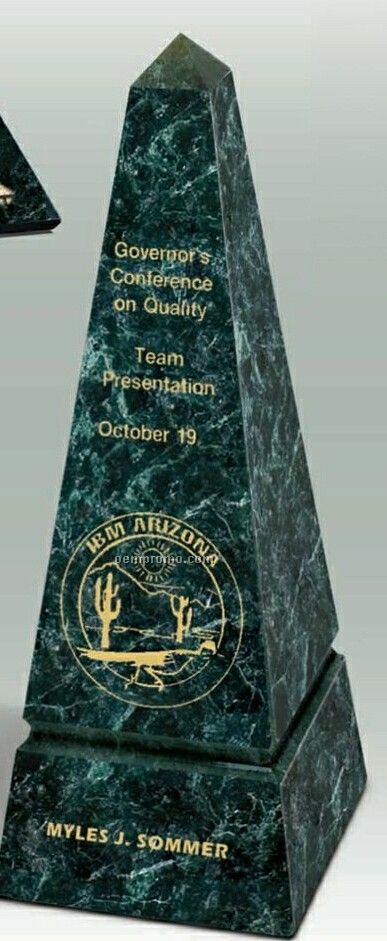 Freestanding Green Marble Obelisk Award (3"X8 1/4"X3")
