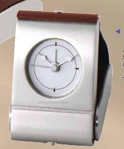 Foldable Leather/ Metal Alarm Clock - 2"X3"X3-1/2"