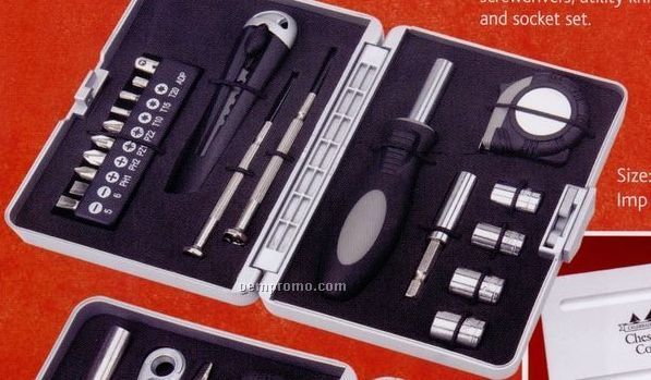 9 Piece Compact Tool Set With Sockets, Tape Measure And Knife
