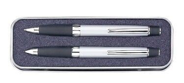 Viking Satin Silver Twist Action Metal Ballpoint Pen & Pencil Gift Set