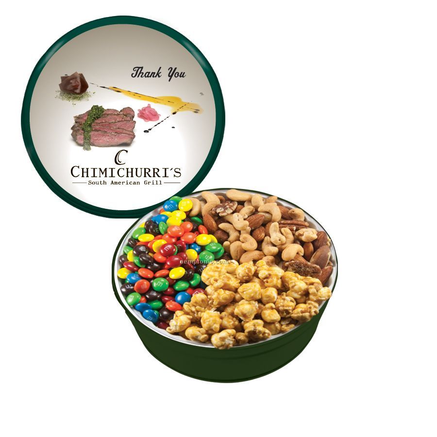 Green The Royal Tin With M&M's, Nuts, & Caramel Popcorn