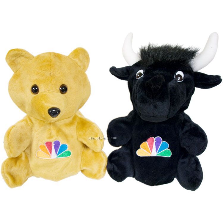 Plush Bear / Black Bull Reversible Puppet - Embroidered