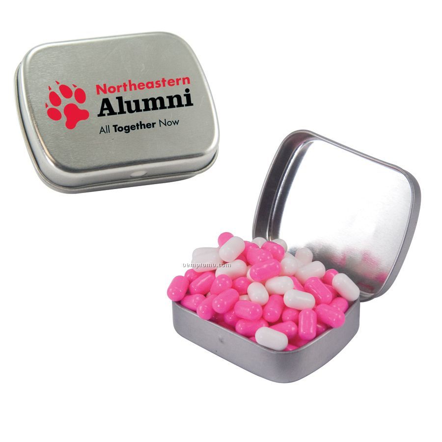Small Silver Mint Tin Filled With Colored Bullet Candy
