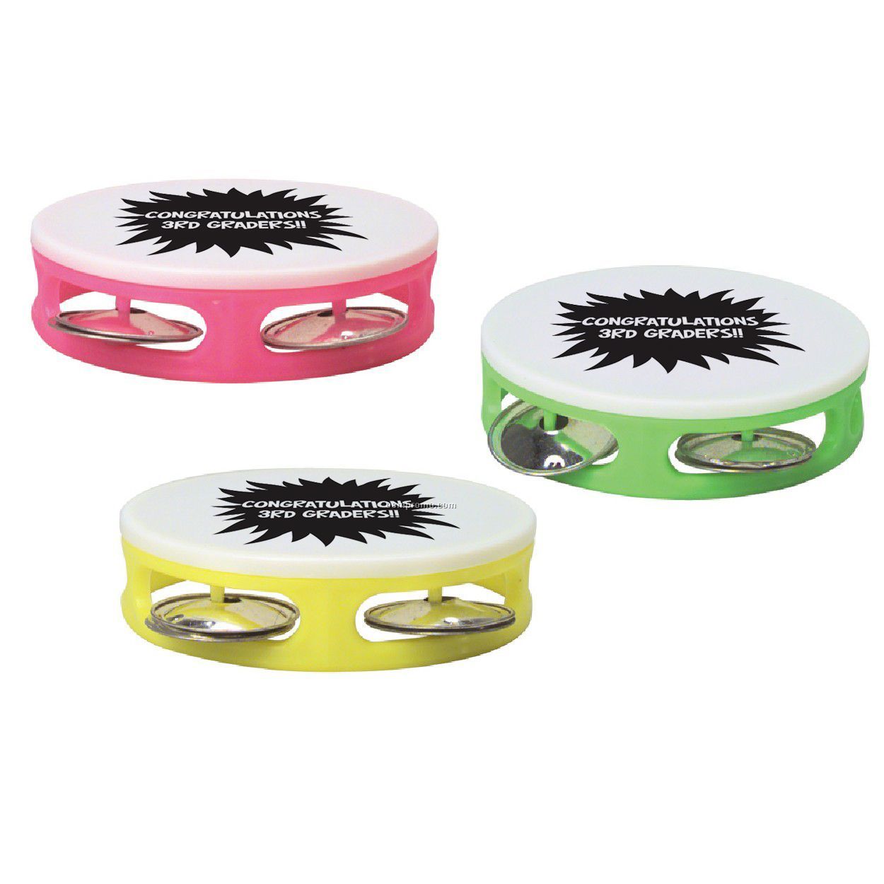 Tambourine With Neon Sides And White Top, 3 1/2"