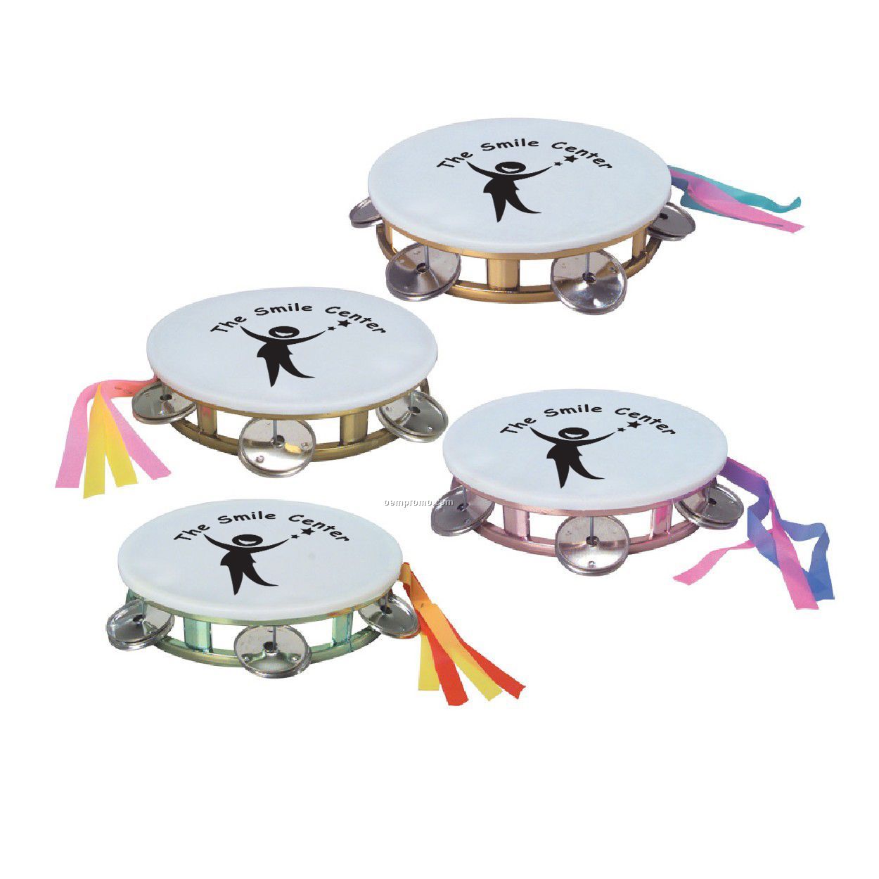 5 1/2" Tambourine With Metallic Colored Sides And White Top.