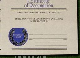 Stock Gold Foil Embossed Certificate Of Recognition