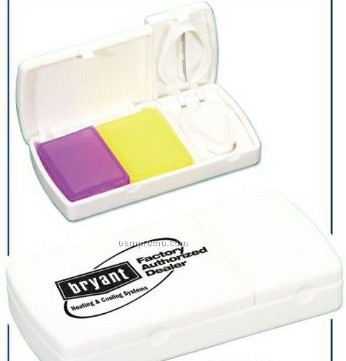 White Pill Box W/Pill Splitter Compartment (Printed)